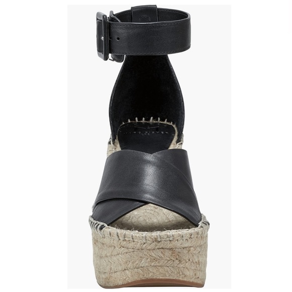 MARC FISHER ❤️🔥 BLACK LEATHER ESPADRILLE PLATFORM WEDGE NWT SIZE 10 - Picture 6 of 9